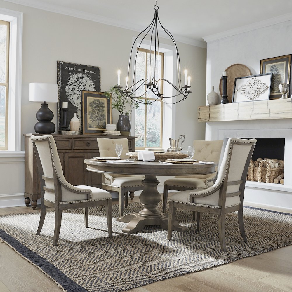 5 Piece Pedestal Table Set in Poplar & Rubberwood Solids w/ White Oak Veneers