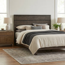 Brown Queen Panel Bed Headboard with LED Touch Light and Oak Veneers