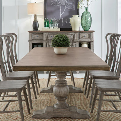River Place River Place 9 Piece Trestle Table Set - Riverstone Gray & Tobacco