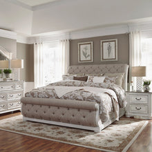 Magnolia Manor California King Sleigh Bed, Dresser & Mirror, Night Stand - White