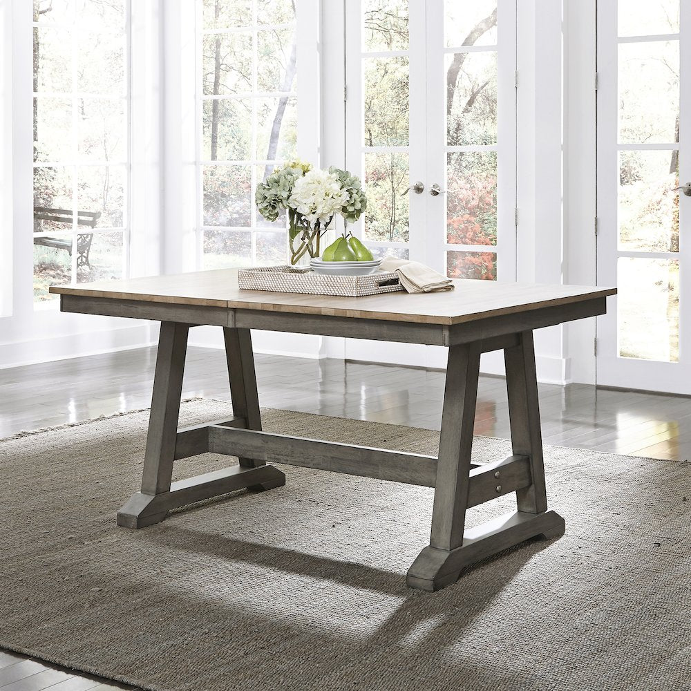Lindsey Farm Trestle Table in Rubberwood Solids & Veneers w/ MDF
