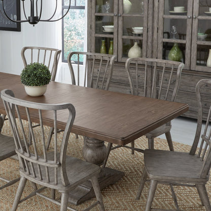 River Place River Place 7 Piece Trestle Table Set - Riverstone Gray & Tobacco