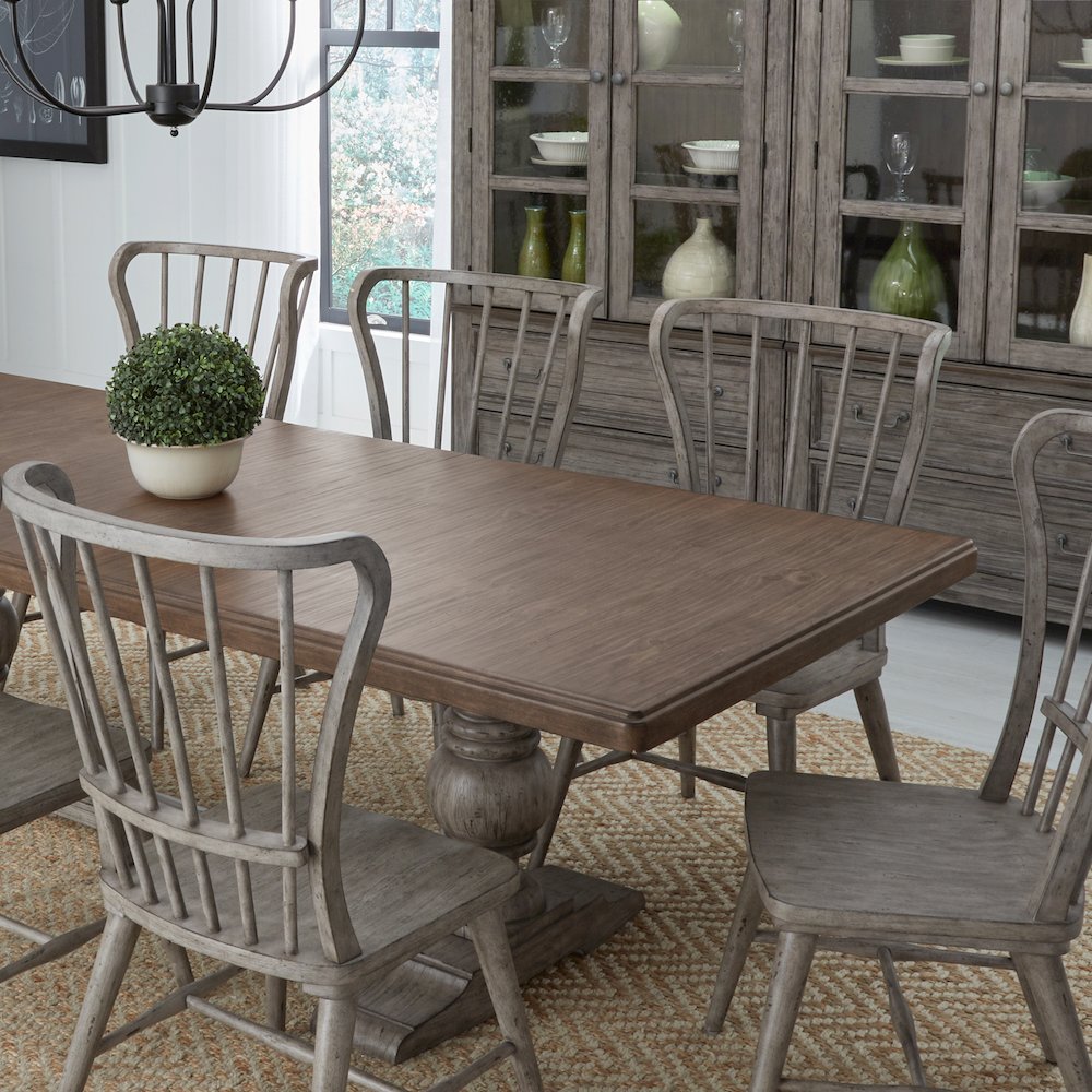 River Place River Place 7 Piece Trestle Table Set - Riverstone Gray & Tobacco