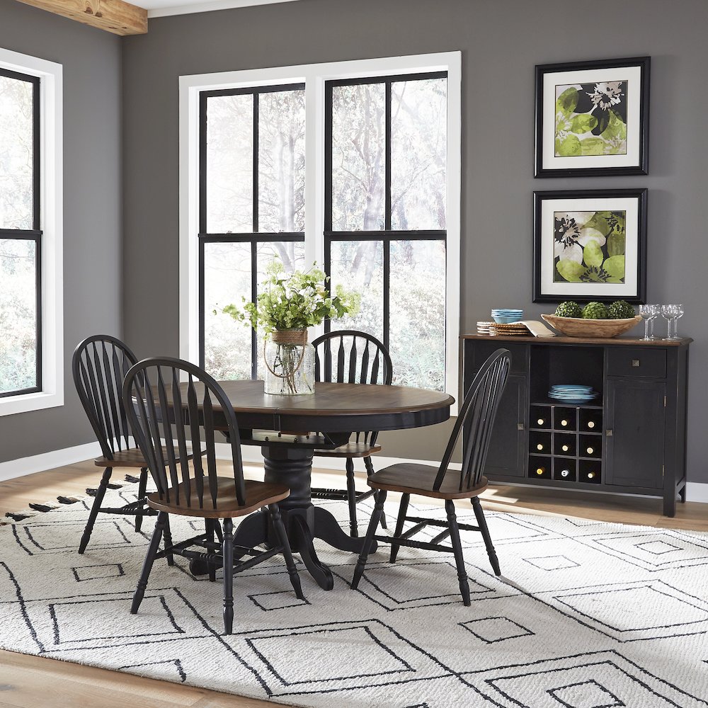 Carolina Crossing 5 Piece Pedestal Table Set- Black in Rubberwood Solids