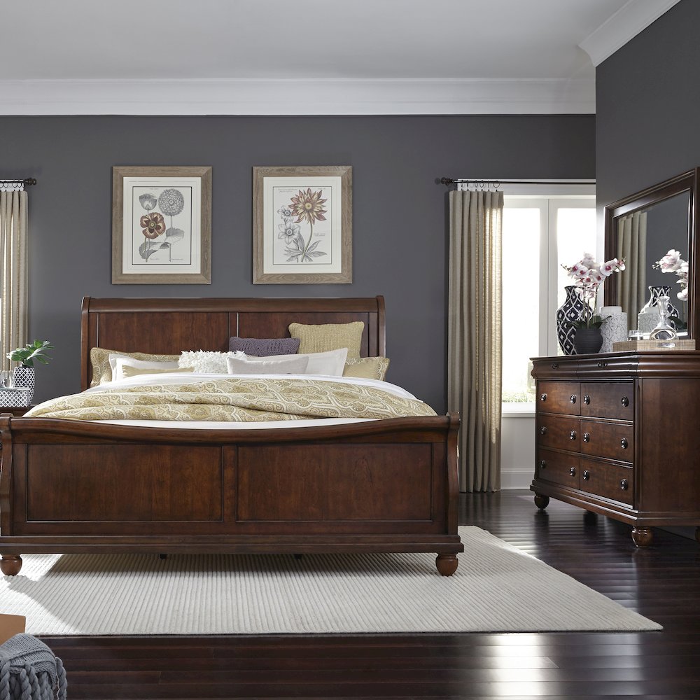 Rustic Traditions King California Sleigh Bed, Dresser & Mirror