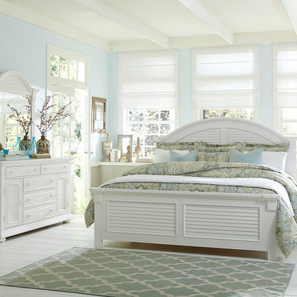 King Panel Bed, Dresser & Mirror in Poplar & Pine Solids with Wood Products