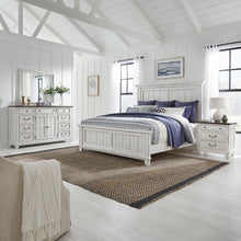 Queen Panel Bed, Dresser & Mirror, Night Stand - Riverstone White & Tobacco