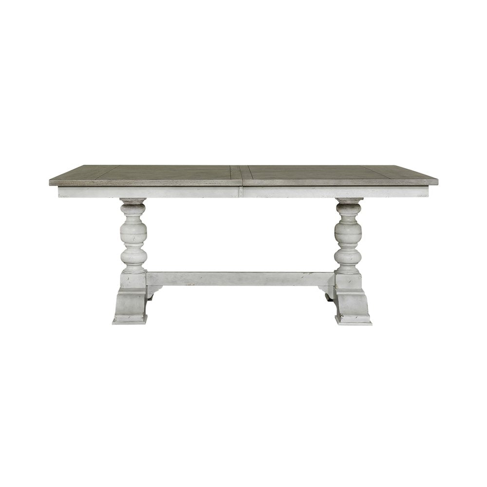 Whitney Trestle Table Set in Rubberwood Solids w/ Oak Veneers