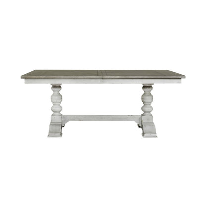 Whitney Trestle Table Set in Rubberwood Solids w/ Oak Veneers