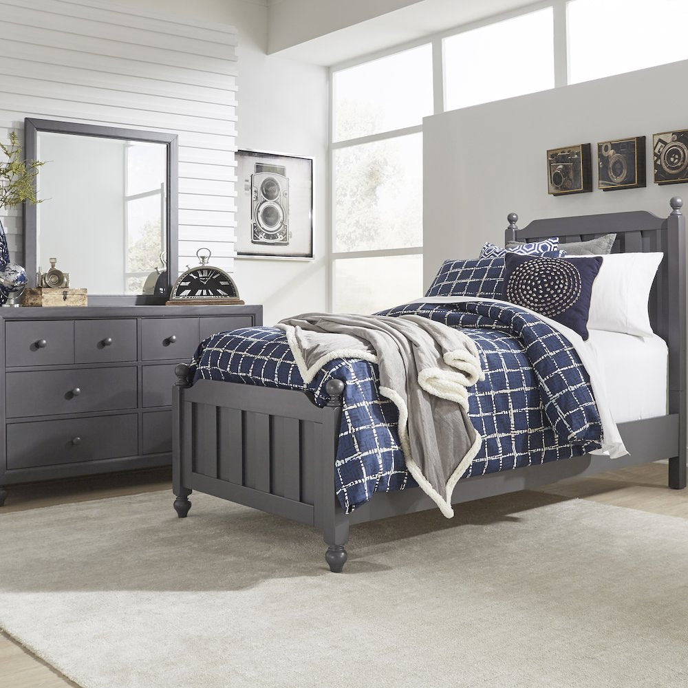 Full Panel Bed, Dresser & Mirror in Melamine & Rubberwood Solid Frame