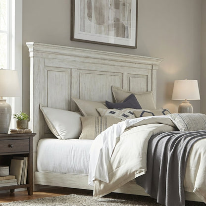 Antique White, Tobacco Top King Headboard, Solid Wood Frame, Farmhouse Design