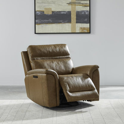Cooper Swivel Glide Power Recliner, Power Headrest, Lumbar in Camel Leather