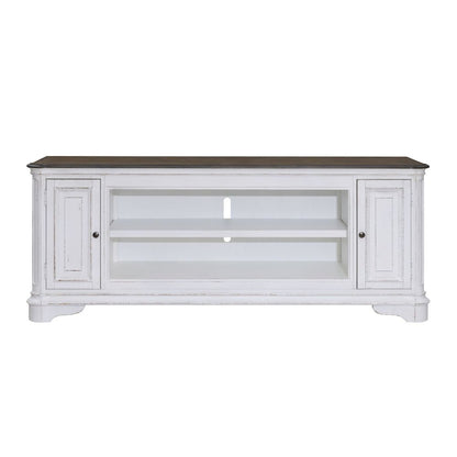 Magnolia Manor 82 Inch TV Console  - Antique White & Weathered Bark