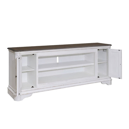 Magnolia Manor 82 Inch TV Console  - Antique White & Weathered Bark