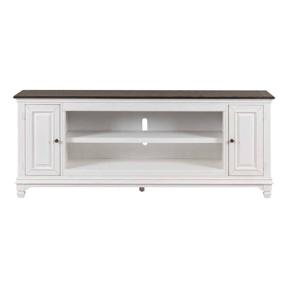 Allyson Park 80 Inch TV Console  - Wirebrushed White with Charcoal Tops