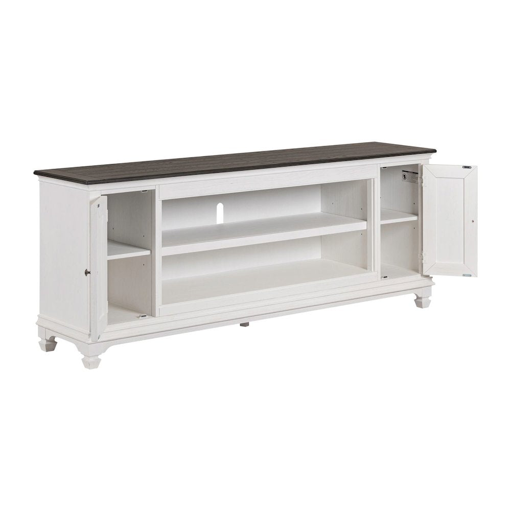 Allyson Park 80 Inch TV Console  - Wirebrushed White with Charcoal Tops