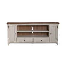 Farmhouse Reimagined 80 Inch TV Console  - Antique White with Chestnut Tops