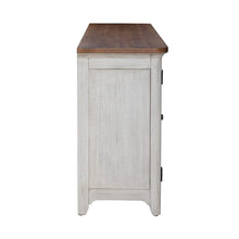 Farmhouse Reimagined 80 Inch TV Console  - Antique White with Chestnut Tops