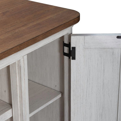 Farmhouse Reimagined 80 Inch TV Console  - Antique White with Chestnut Tops