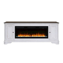 Heated LED Fireplace TV Consoles 82 Inch  - Antique White & Weathered Bark