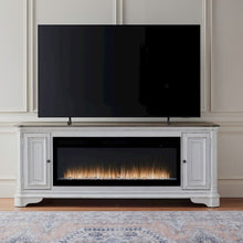 Heated LED Fireplace TV Consoles 82 Inch  - Antique White & Weathered Bark
