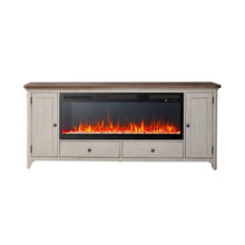 Heated LED Fireplace TV Consoles 80 Inch  - Antique White with Chestnut Tops