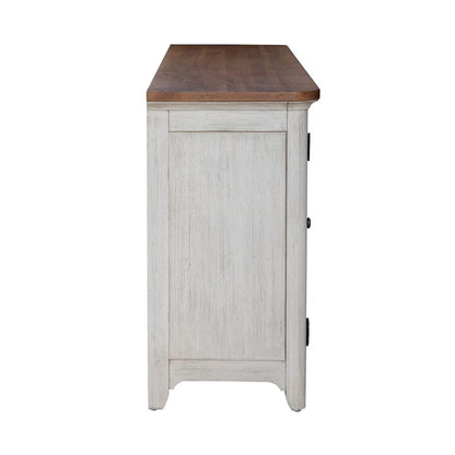 Heated LED Fireplace TV Consoles 80 Inch  - Antique White with Chestnut Tops