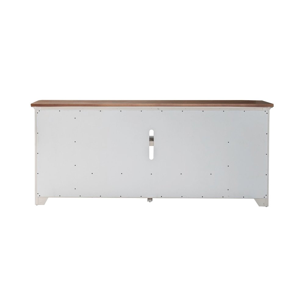 Heated LED Fireplace TV Consoles 80 Inch  - Antique White with Chestnut Tops