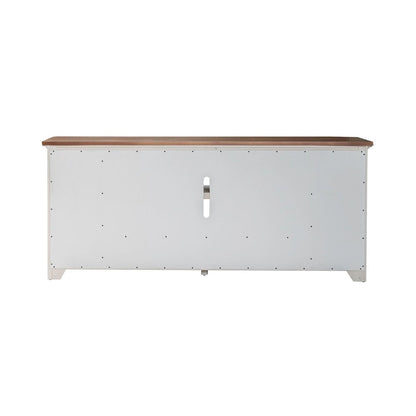 Heated LED Fireplace TV Consoles 80 Inch  - Antique White with Chestnut Tops