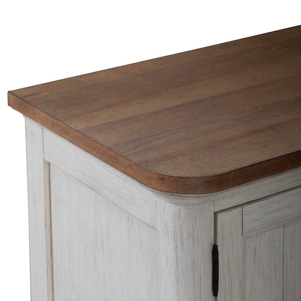 Heated LED Fireplace TV Consoles 80 Inch  - Antique White with Chestnut Tops