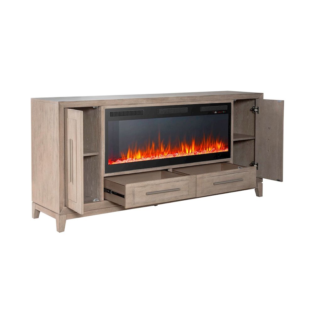 Brentwood Heated LED Fireplace TV Consoles 80 Inch - Sandstone Oak