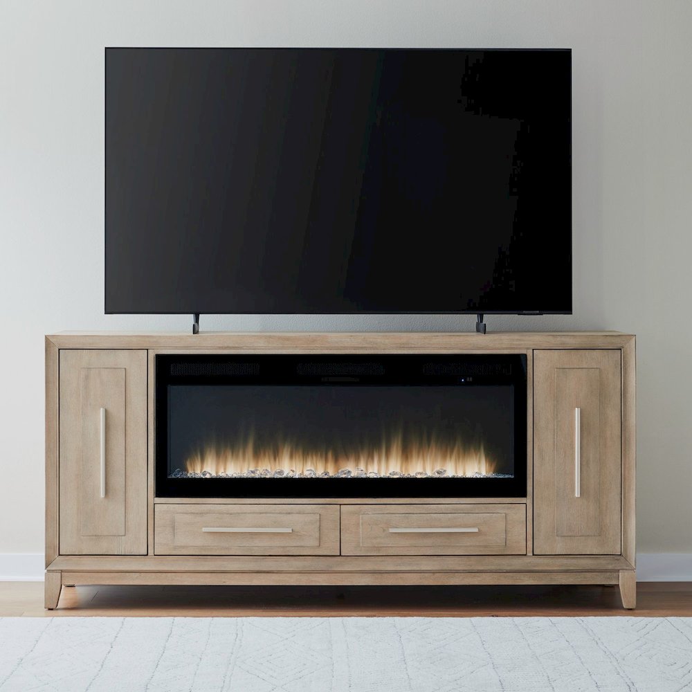 Brentwood Heated LED Fireplace TV Consoles 80 Inch - Sandstone Oak