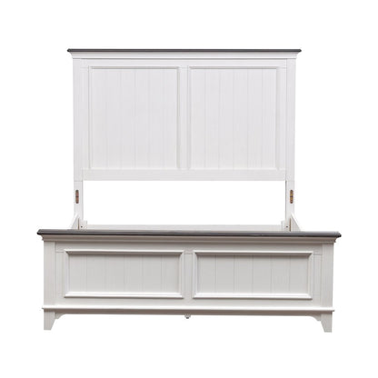 Full Panel Bed in Poplar & Rubberwood Solids w/ Cathedral White Oak Tops
