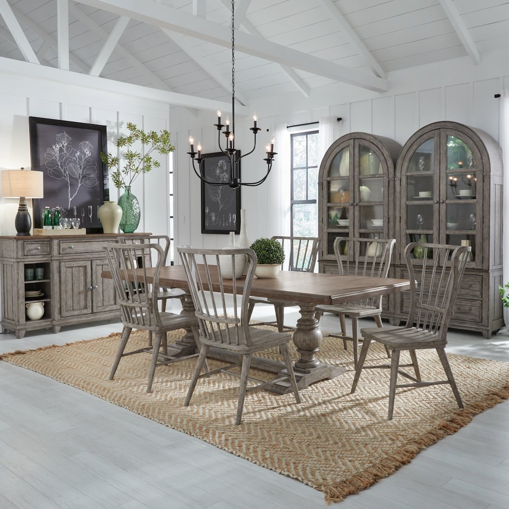 River Place River Place 7 Piece Trestle Table Set - Riverstone Gray & Tobacco