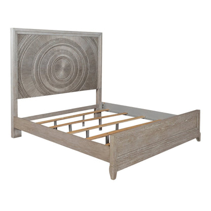 King Panel Bed in Rubberwood Solids w/ Split Heart Oak Veneers
