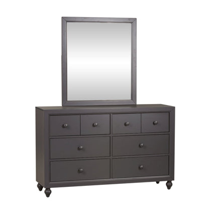 Twin Panel Bed, Dresser & Mirror in Melamine & Rubberwood Solid Frame