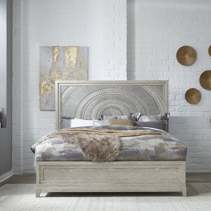 King Panel Bed in Rubberwood Solids w/ Split Heart Oak Veneers