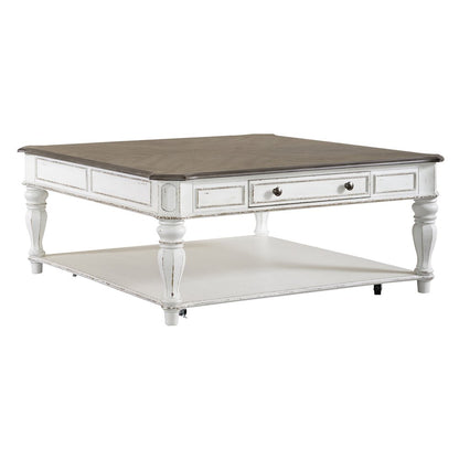 3 Piece Set (1-Cocktail 2-End Tables) - Antique White & Weathered Bark