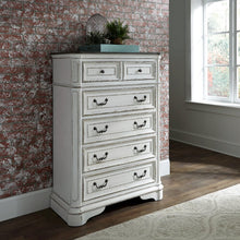 King Upholstered Bed, Dresser & Mirror, Chest, Night Stand - Antique White