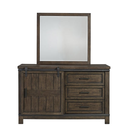 Full Bookcase Bed, Dresser & Mirror in Rubberwood Solids and Mango Veneers