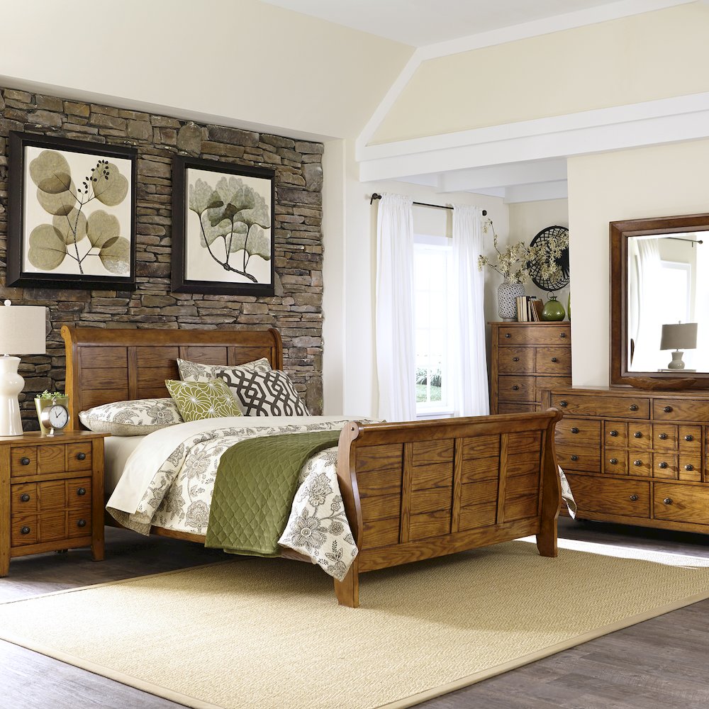 Grandpas Cabin King California Sleigh Bed, Dresser & Mirror