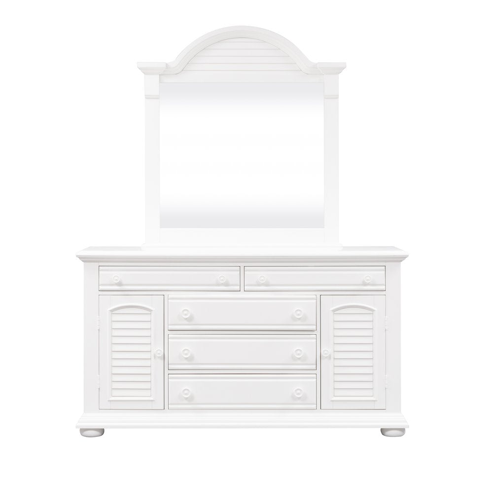 King Panel Bed, Dresser & Mirror in Poplar & Pine Solids with Wood Products