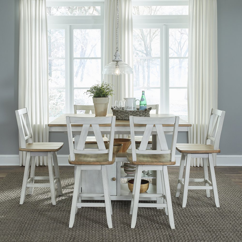 Lindsey Farm 7 Piece Gathering Table Set - Weathered White & Sandstone