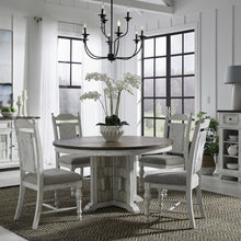 River Place 5 Piece Pedestal Table Set in Pine Solids & Veneers