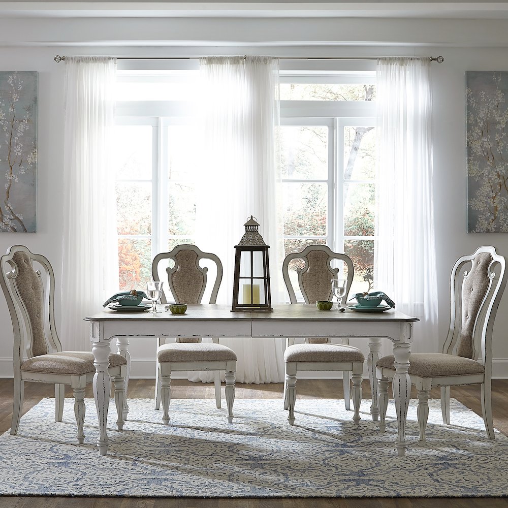 5 Piece Rectangular Table Set in Rubberwood Solids w/ White Oak & Birch Veneers