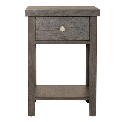 Modern Farmhouse Drawer Chair Side Table in Dusty Charcoal w/ Heavy Distressing