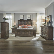 Big Valley Queen Panel Bed, Dresser & Mirror, Chest, Night Stand - Brownstone