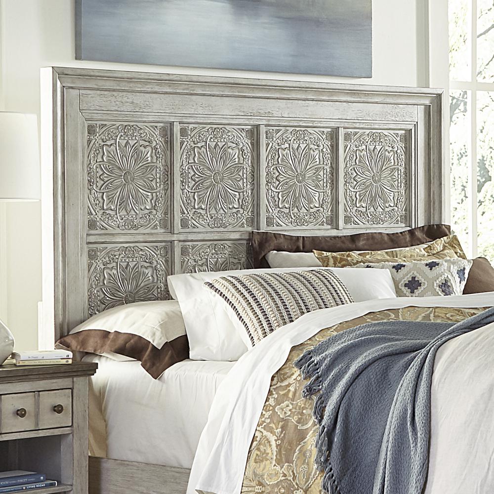 Heartland Queen Decorative Panel Headboard in Antique White w/ Tobacco Top