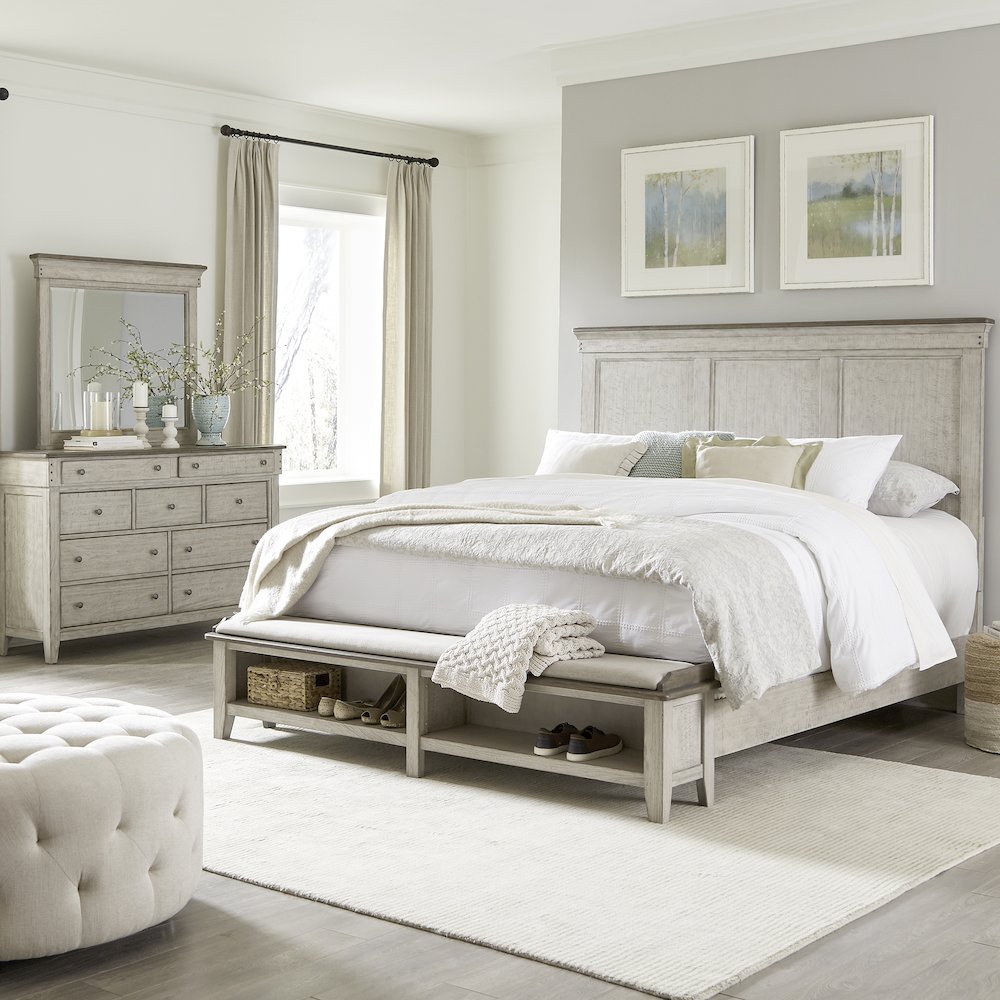 Queen Storage Bed, Dresser & Mirror in Poplar Solids w/ Pine & Alder Veneers