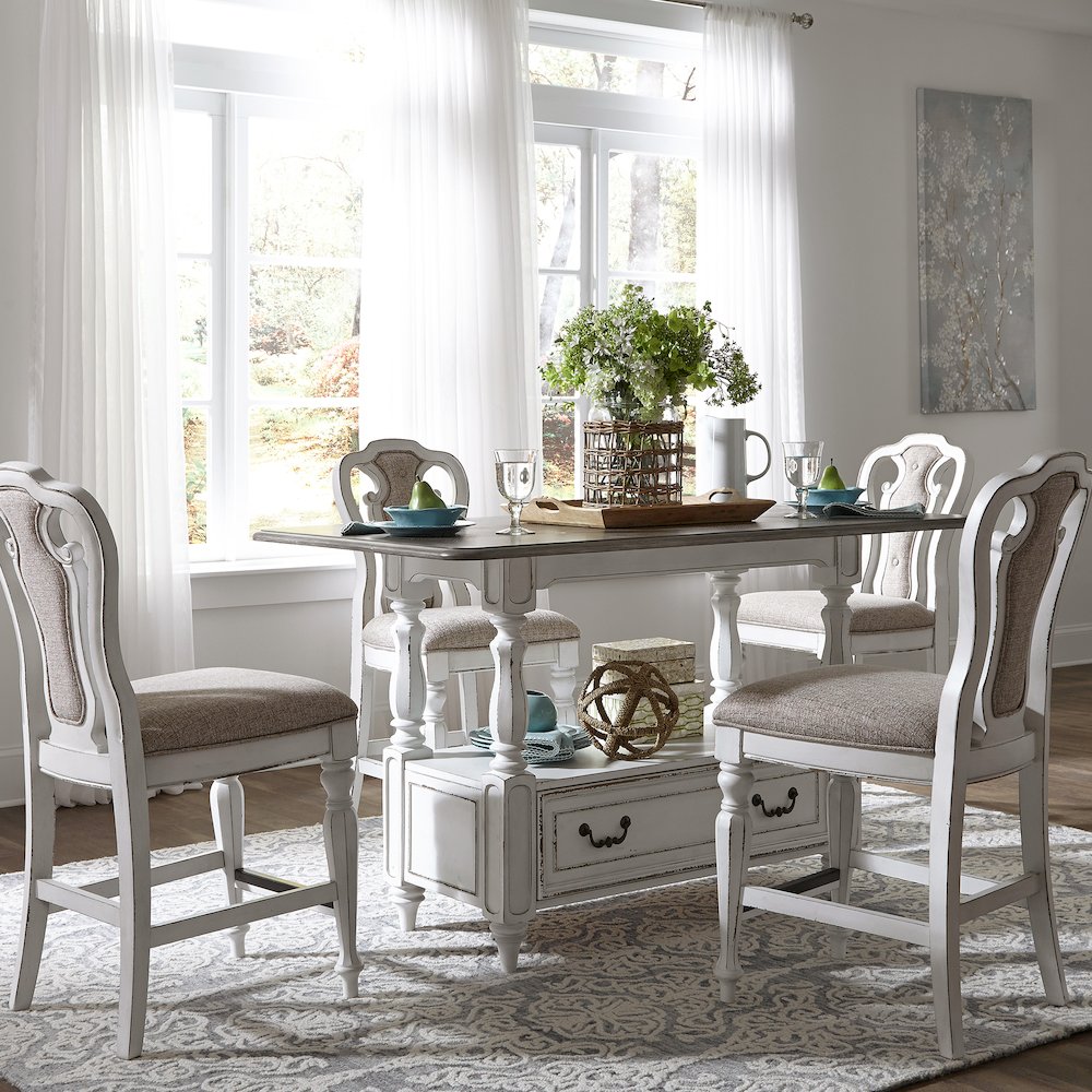 5 Piece Gathering Table Set in Rubberwood Solids w/ White Oak & Birch Veneers